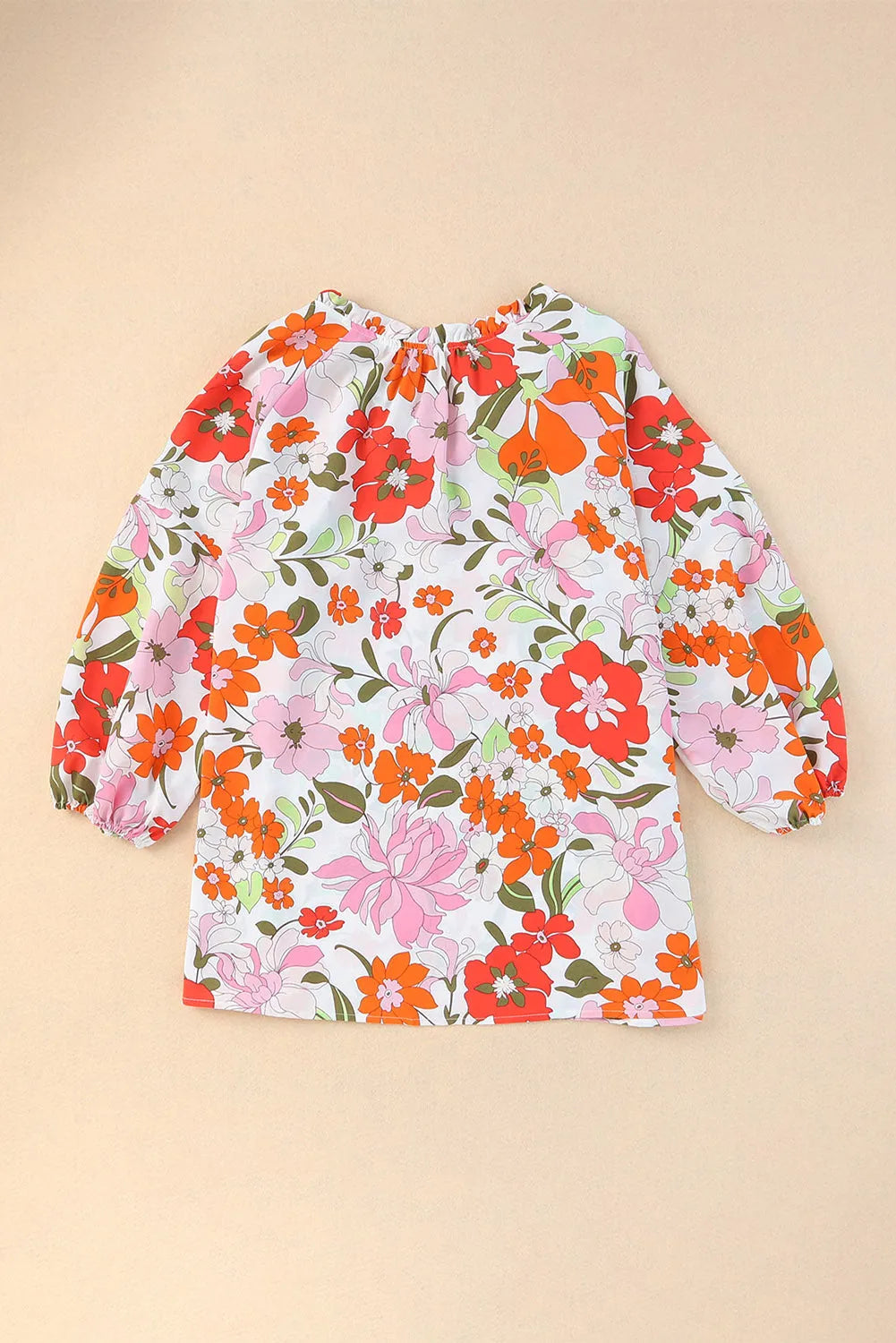 Orange Blooming Flowers Frill Trim Puff Sleeve Blouse - Chic Meadow Boutique 