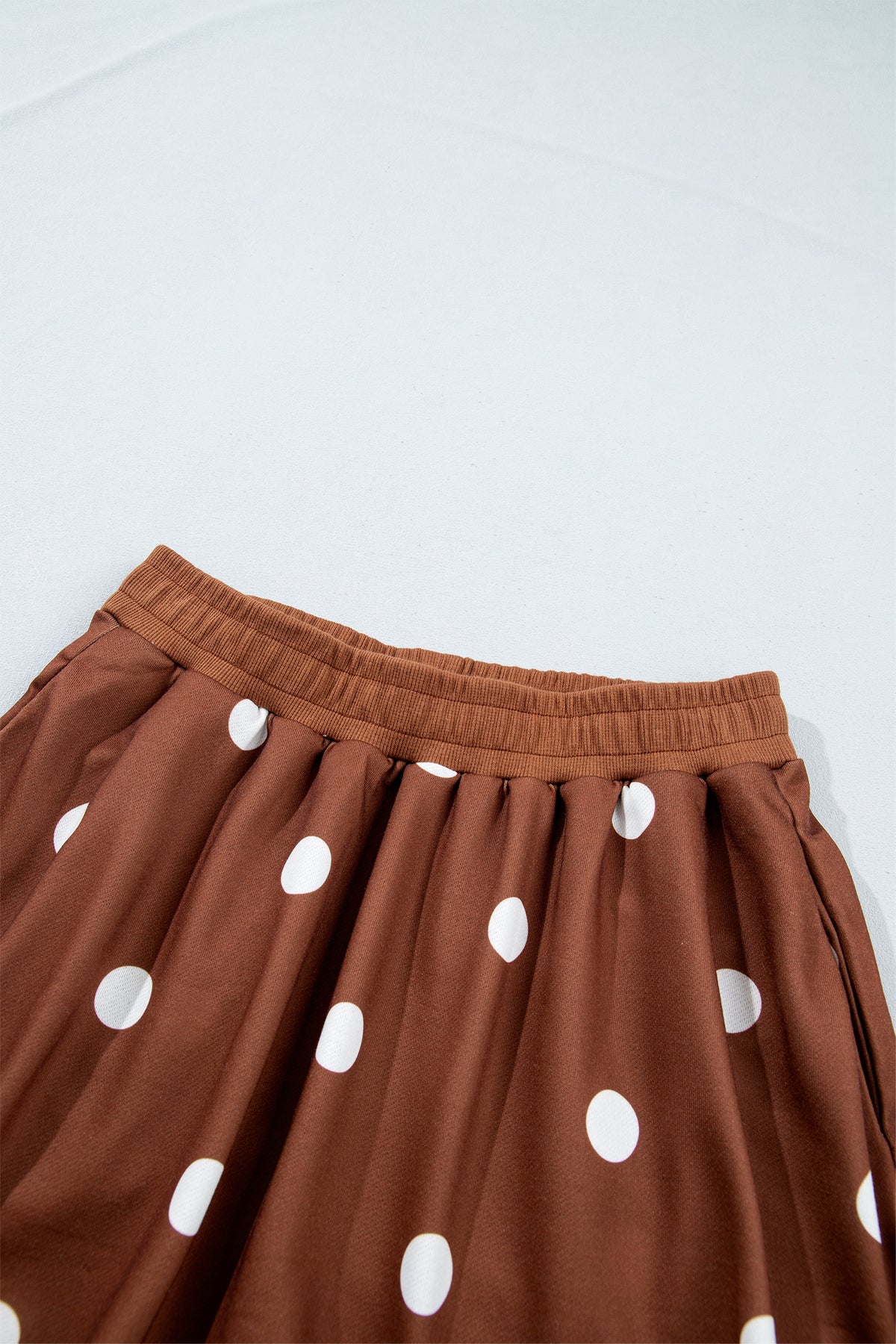 Brown Polka Dot Raw Hem Relaxed Pullover Loose Skort Two Piece Set