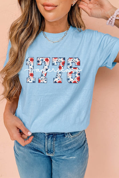 Light Blue America 1776 Floral Print Relaxed T Shirt