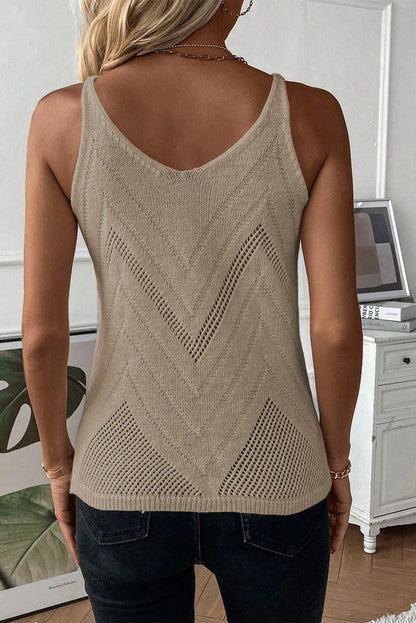 Parchment Chevron Pointelle Knit Spaghetti Straps Sweater Vest - Chic Meadow Boutique 