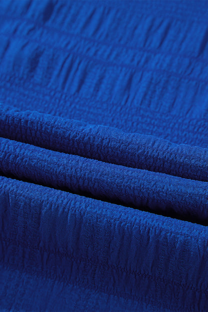 Dark Blue Textured Flutter Sleeve Ruffled Mini Dress