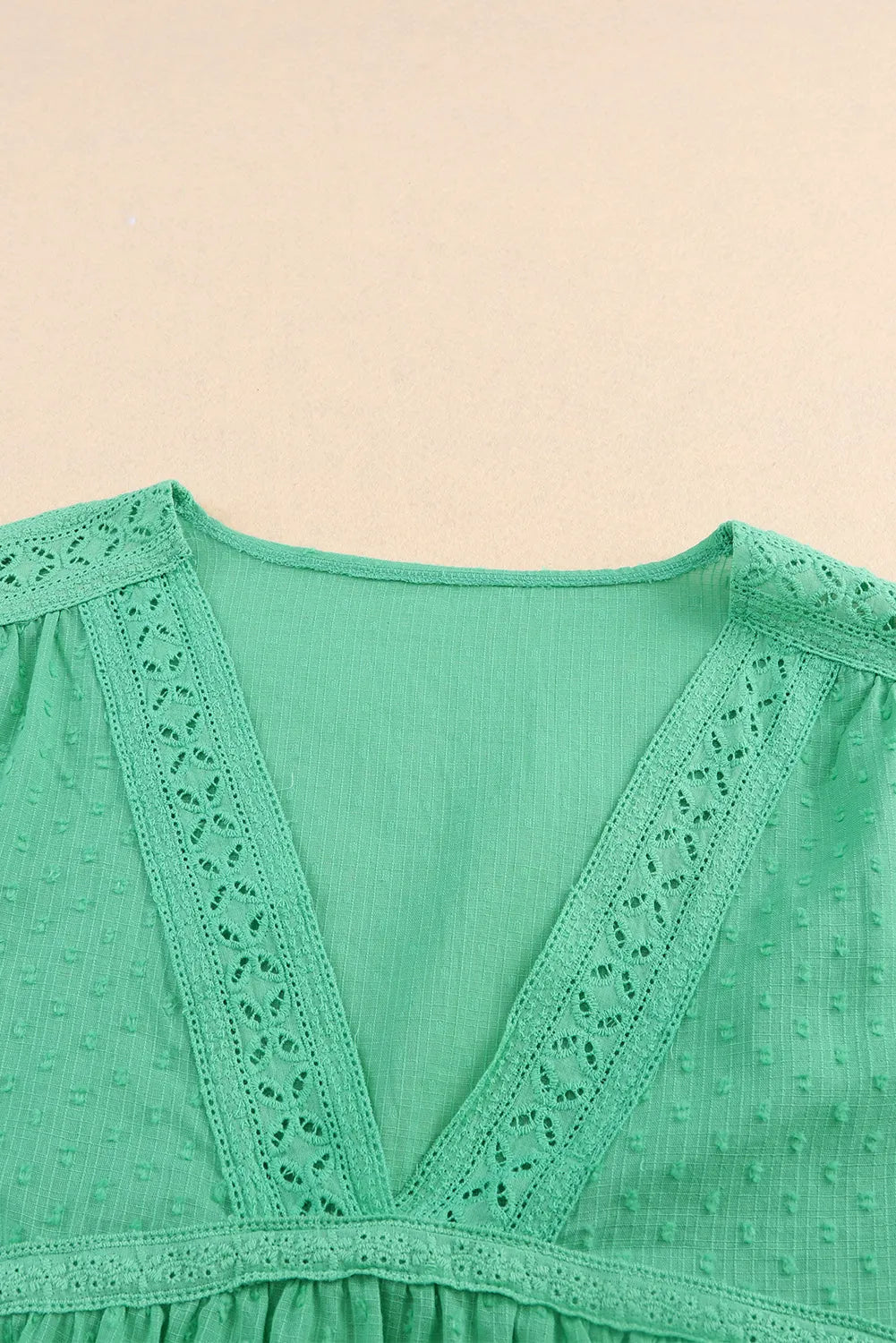 Green Eyelet V Neckline Ruffle Swiss Dot Top - Chic Meadow Boutique 