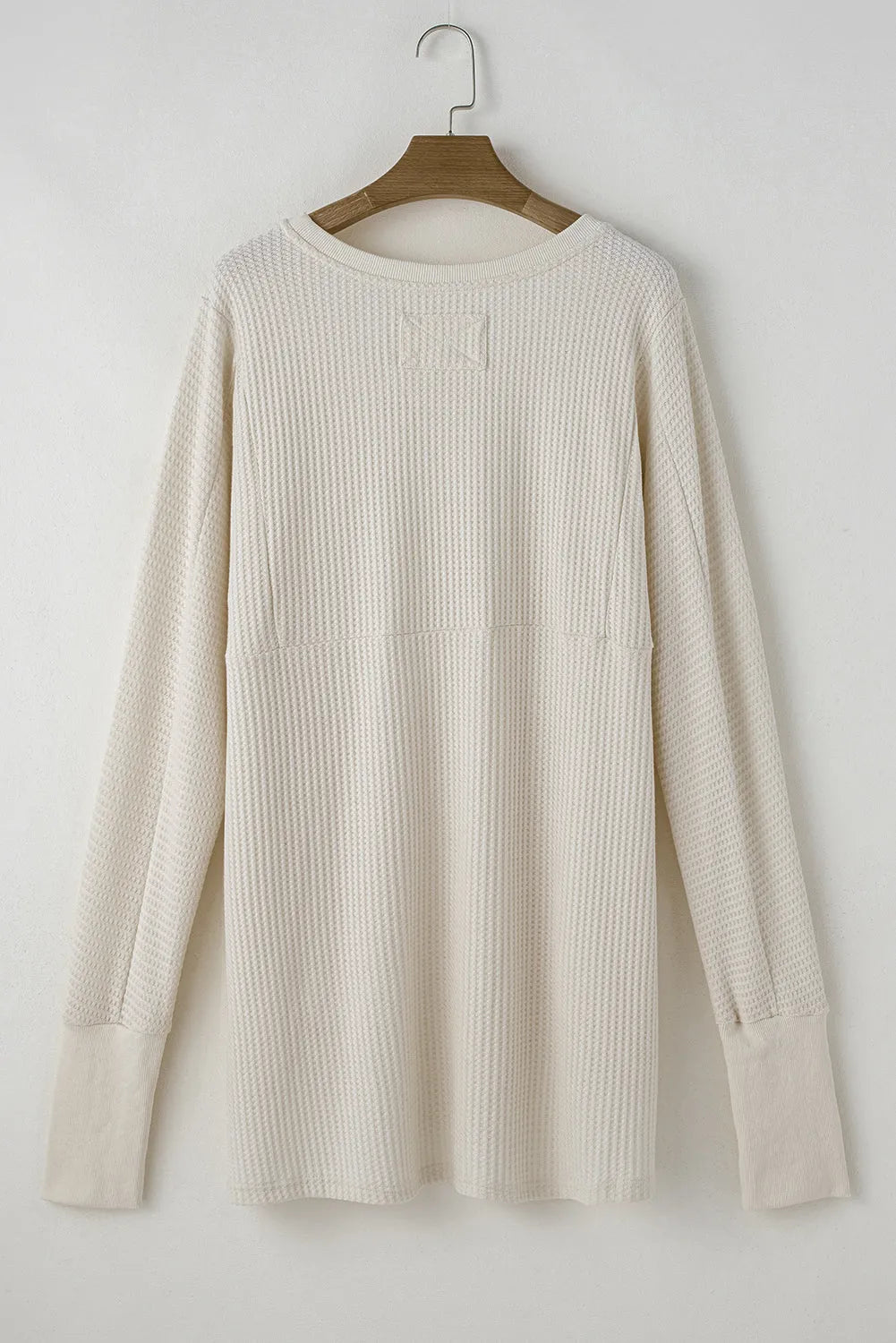 White Waffle Knit Exposed Seam V Neck Oversized Top - Chic Meadow Boutique 