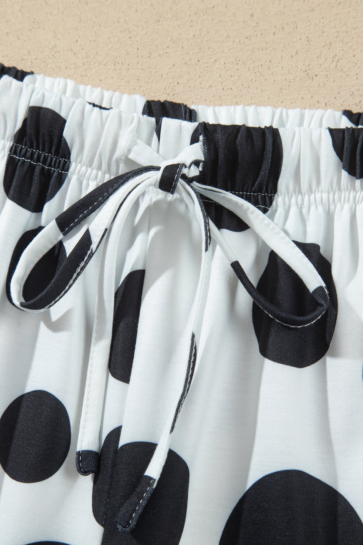 White Polka Dot Long Sleeve Top Drawstring Relaxed Pants Set