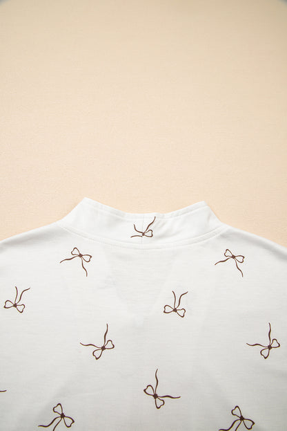 Beige Bow Print Half Zip Tank and Shorts 2pcs Set