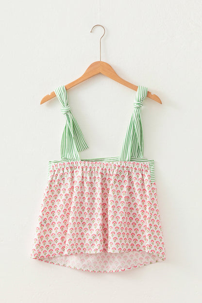Pink Fashion Printed Knot Straps Babydoll Tank Top
