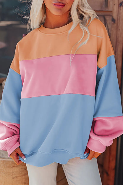 Sky Blue Colorblock Patchwork Drop Shoulder Sweatshirt - Chic Meadow Boutique 