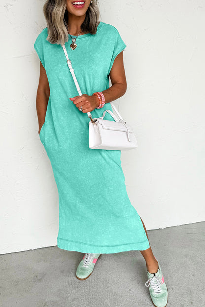 Clearly Aqua Mineral Wash Pocketed T-shirt Long Dress