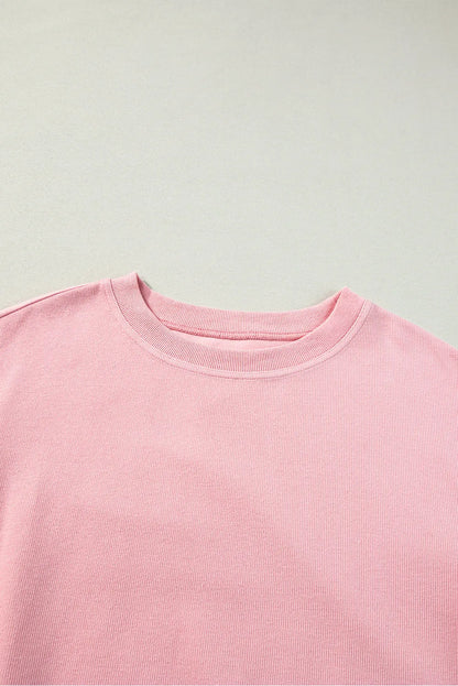 Pink Loose Drop Shoulder Ribbed Sweatshirt - Chic Meadow Boutique 