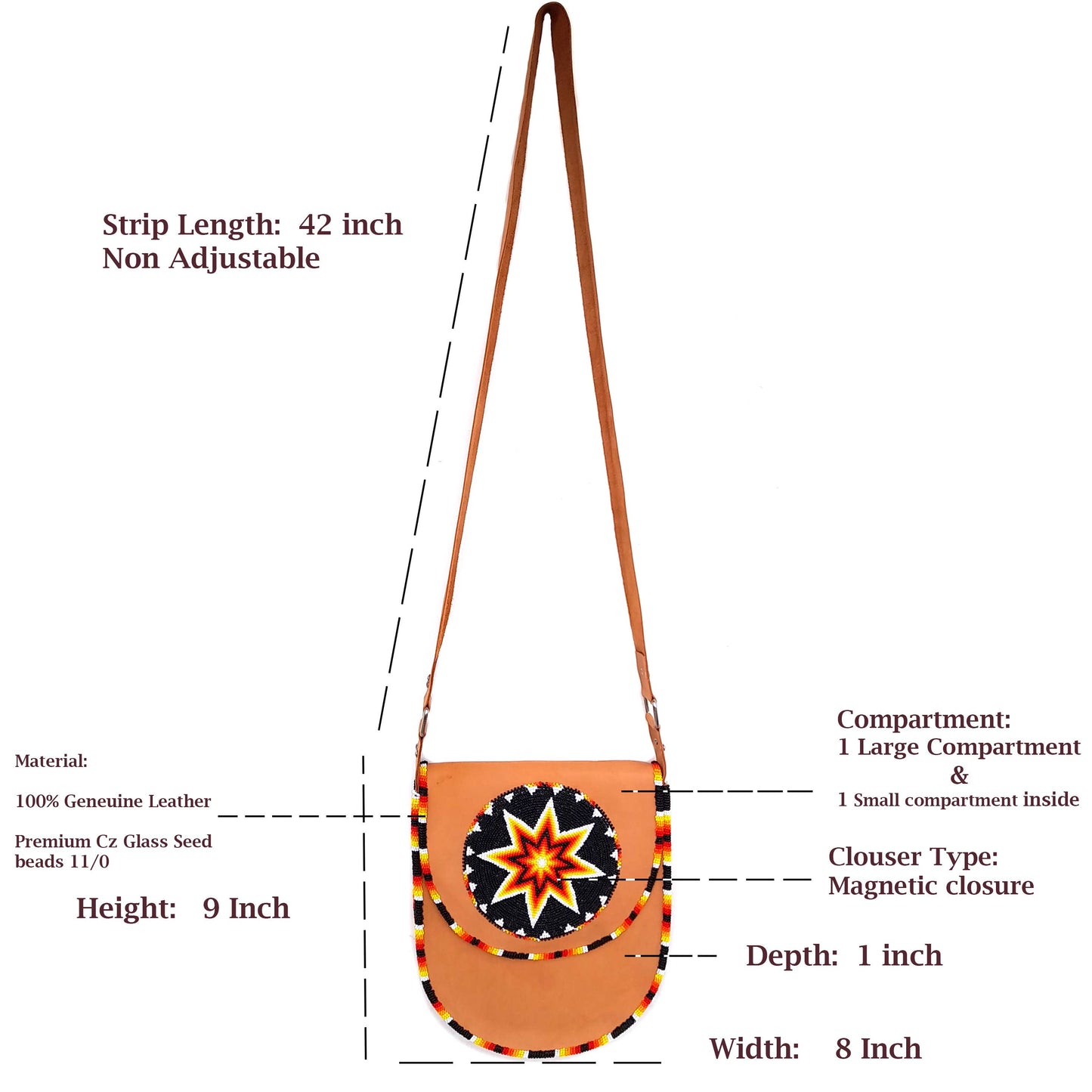 Handmade Beaded Leather Crossbody bag , Shoulder Bag