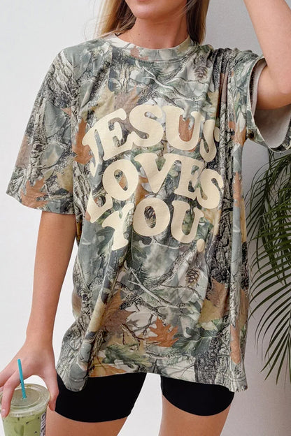 Beige Camo Woodland LOVE LIKE JESUS Casual Tee