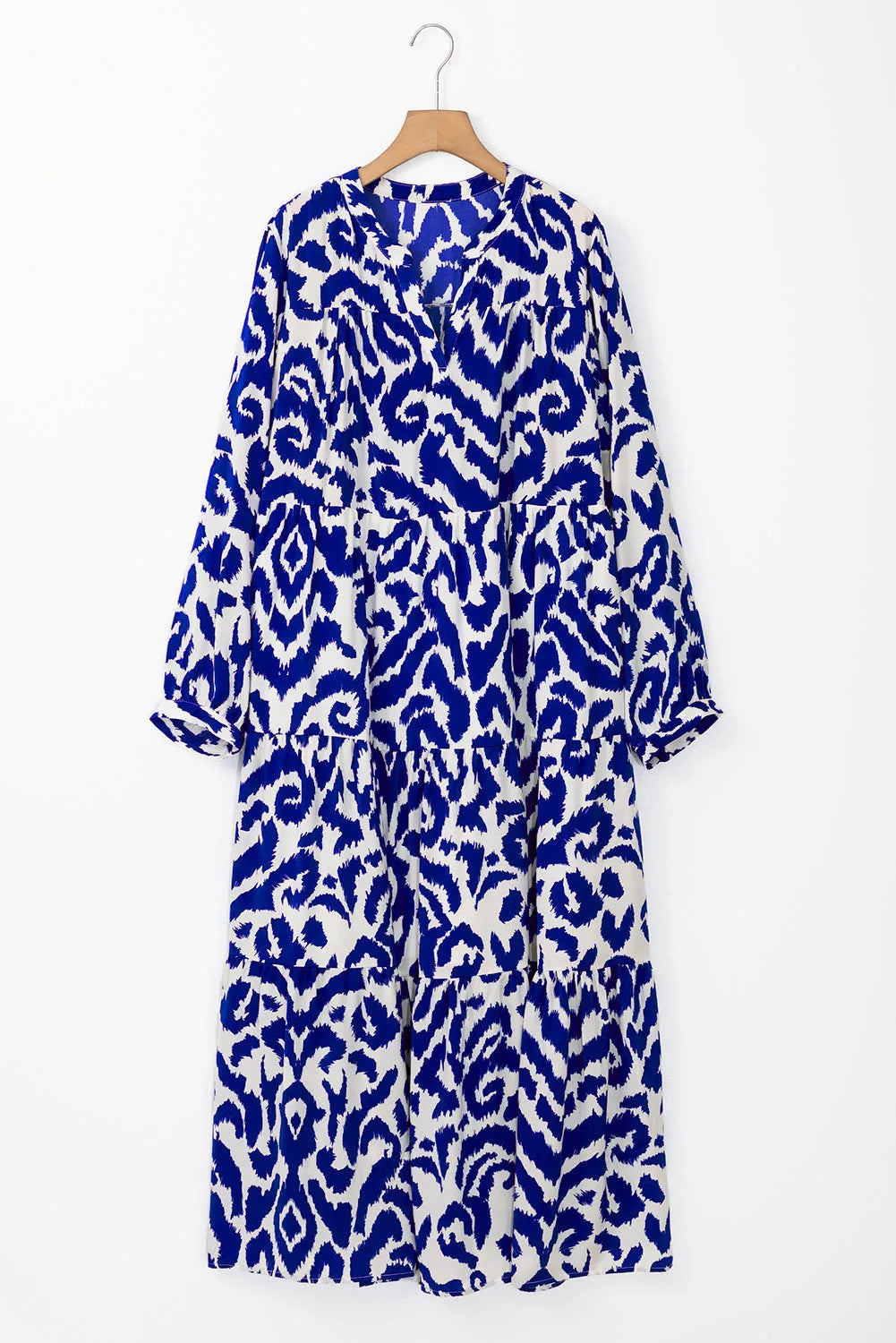 Blue Western Abstract Geometric Printed Maxi Dress - Chic Meadow Boutique 