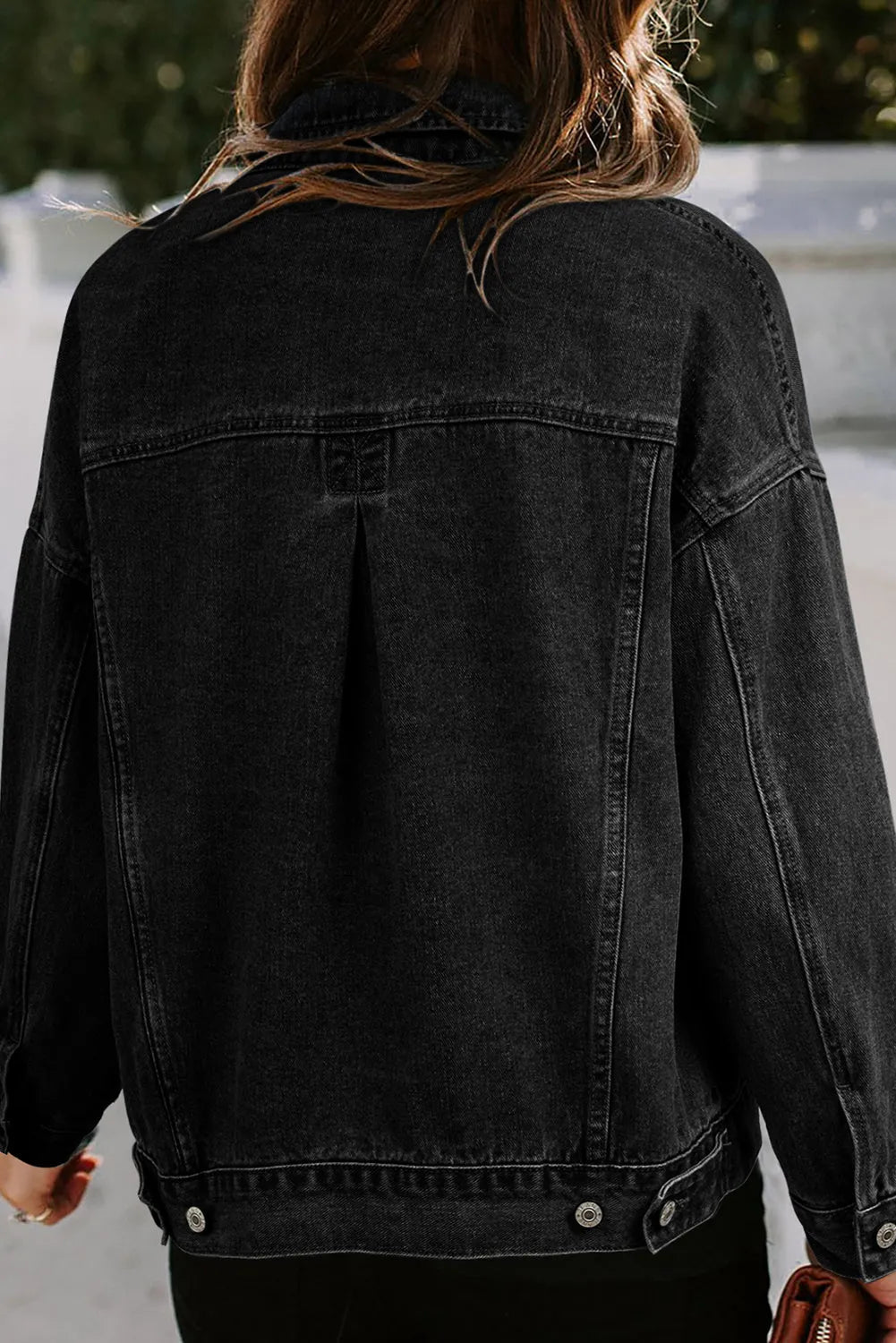 Black Washed Oversize Pocketed Denim Jacket - Chic Meadow Boutique 