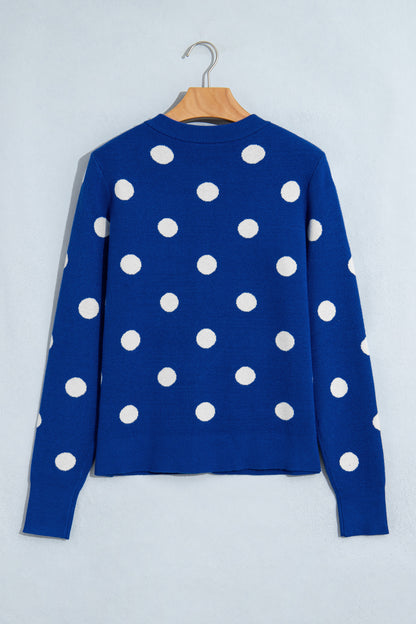 Bluing Casual Polka Dot Button Front Long Sleeve Sweater Cardigan