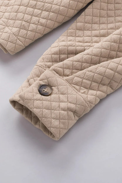 Khaki Retro Quilted Flap Pocket Button Shacket - Chic Meadow Boutique 