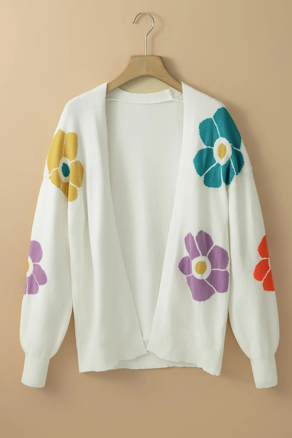 White Flower Jacquared Bubble Sleeve Open Cardigan - Chic Meadow Boutique 