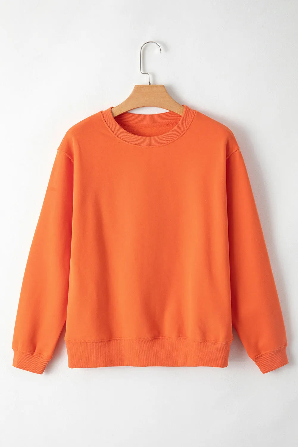 Russet Orange Solid Fleece Lined Drop Shoulder Terry Sweatshirt - Chic Meadow Boutique 