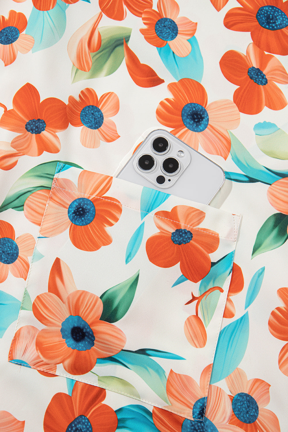 Orange Contrast Trim Floral Split Neck Puff Short Sleeve Tiered Mini Dress