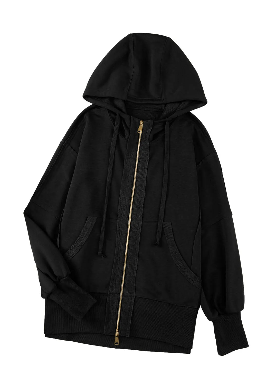 Black Raw Edge Exposed Seam Full Zip Hoodie - Chic Meadow Boutique 