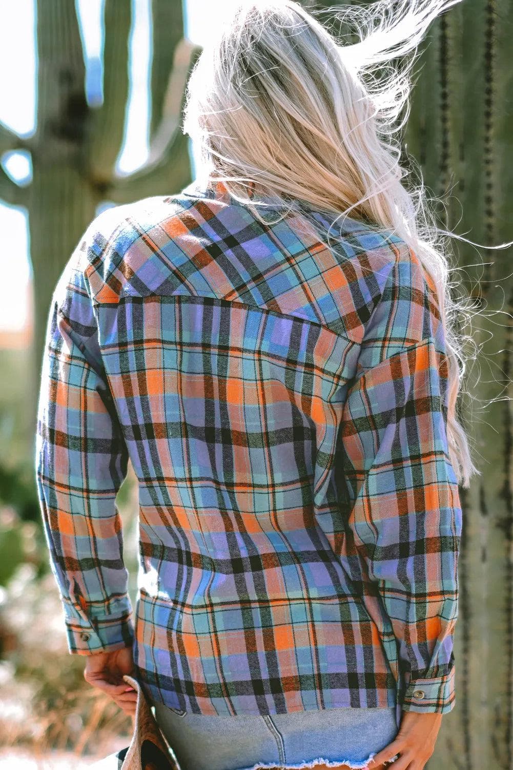 Tops/Blouses & Shirts Orange Plaid Print Loose Vintage Shirt