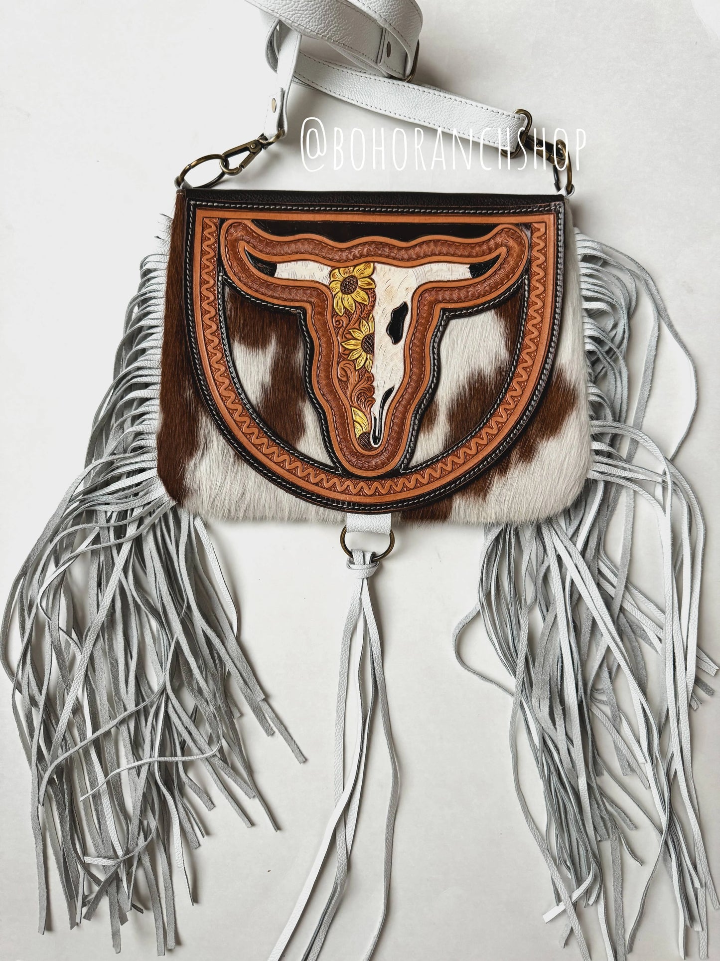 THE CAROLINE CROSSBODY steer longhorn - cowhide purse bag - Chic Meadow Boutique 