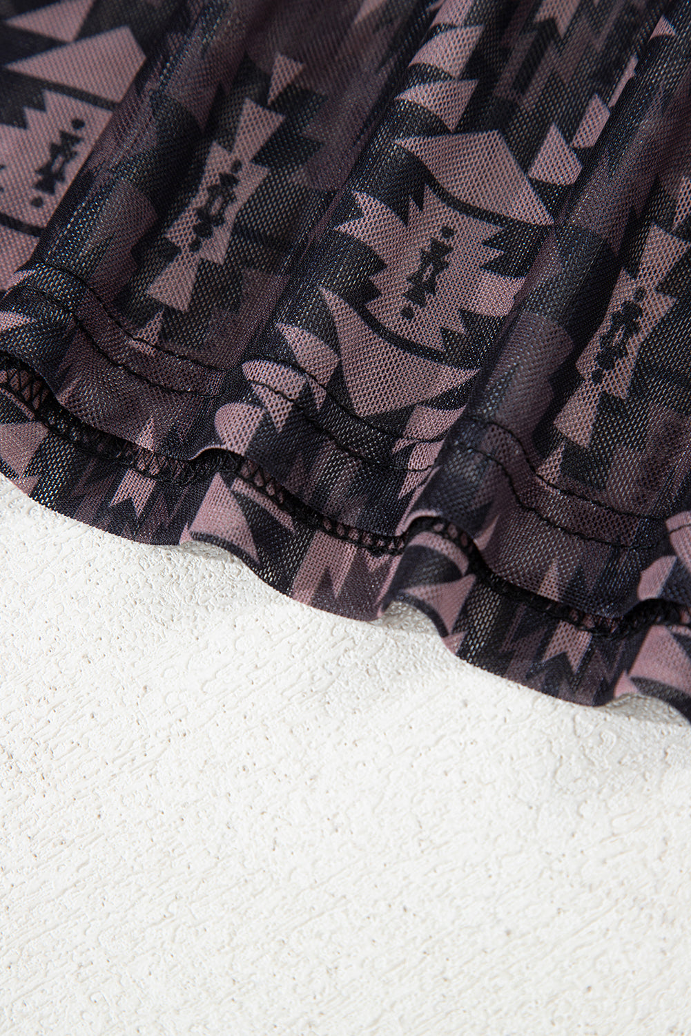 Brown Aztec Print Mock Neck Short Sleeve Mesh T Shirt