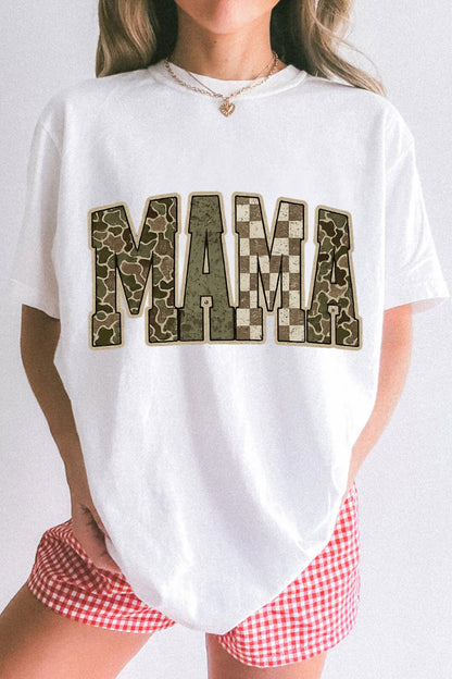 White MAMA Mixed Pattern Lettering T Shirt