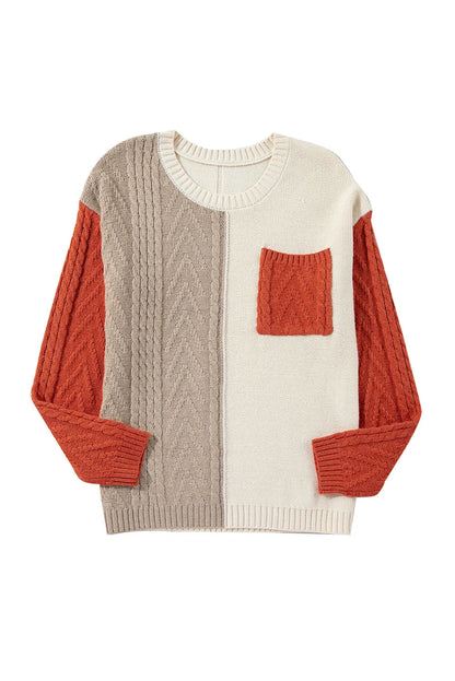 Gold Flame Colorblock Patched Pocket Drop Shoulder Sweater - Chic Meadow Boutique 