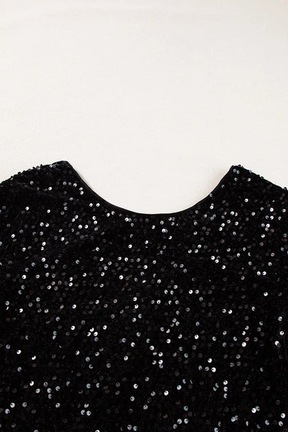 Black Sequin Long Sleeve Cutout Back Top - Chic Meadow Boutique 