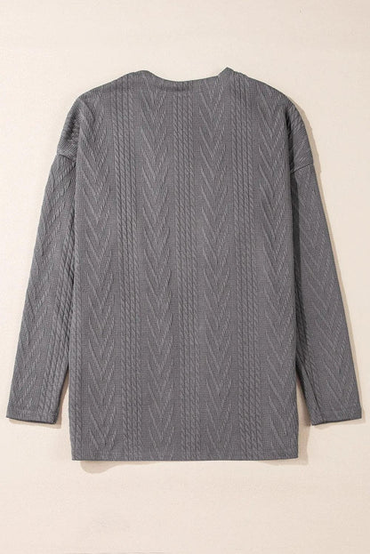 Sweaters & Cardigans/Cardigans Medium Grey  Solid Textured Open Front Cardigan with Pocket