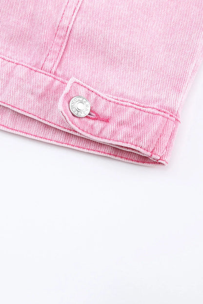 Pink Acid Wash Button Flap Pocket Denim Jacket - Chic Meadow Boutique 