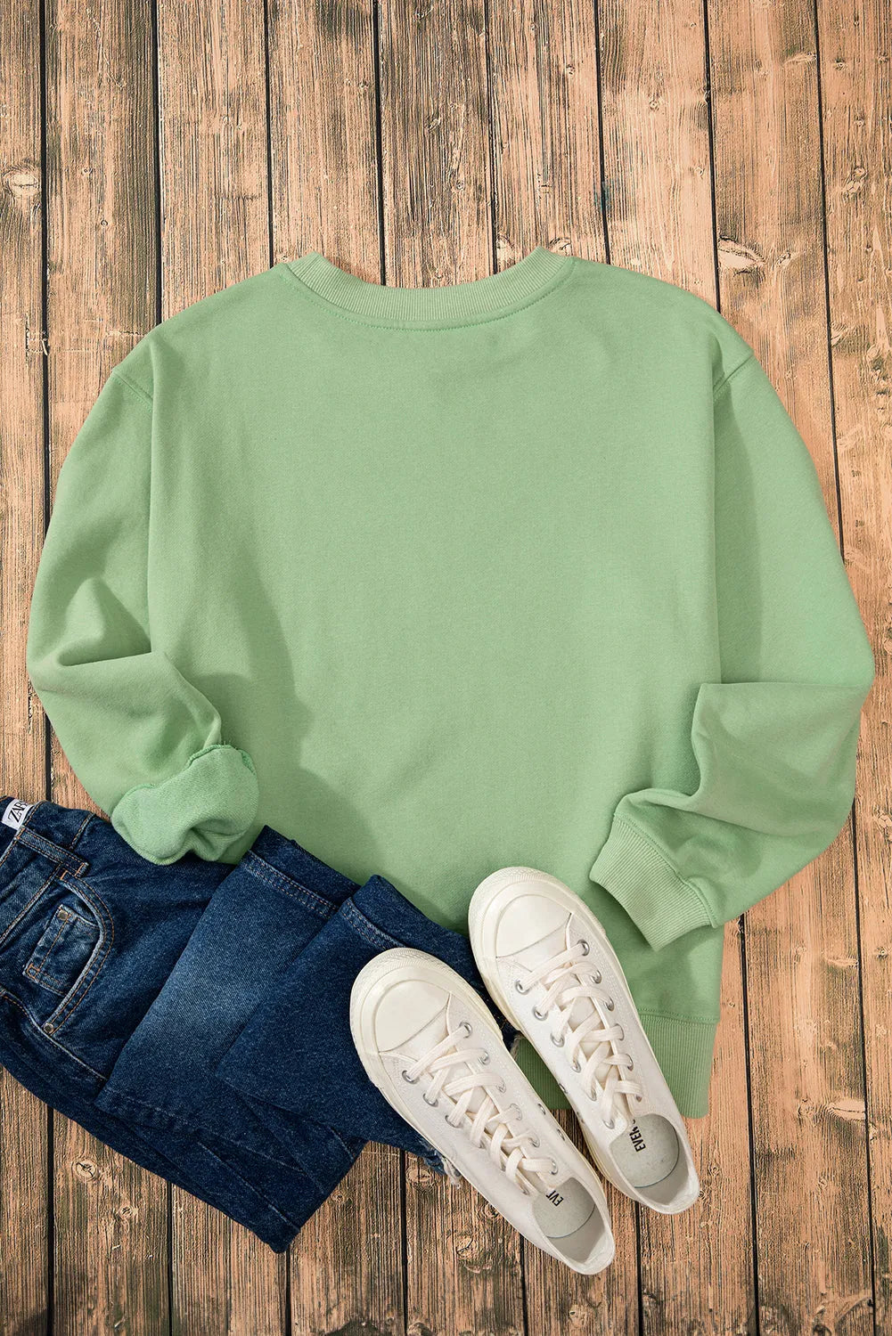 Smoke Green Solid Fleece Lined Drop Shoulder Terry Sweatshirt - Chic Meadow Boutique 