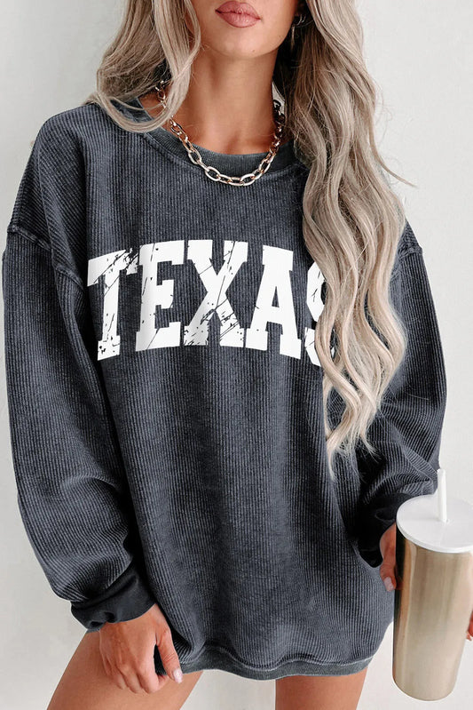 Gray TEXAS Graphic Corded Pullover Sweatshirt - Chic Meadow Boutique 