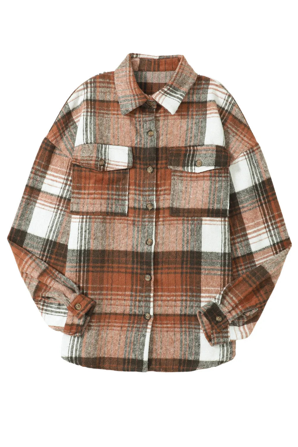 Brown Plaid Flap Pockets Shacket - Chic Meadow Boutique 