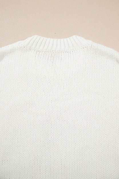 White Embroidered Bow Boots Graphic Drop Shoulder Sweater