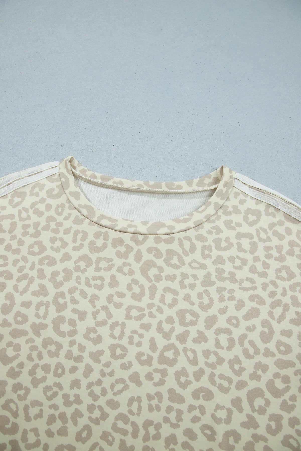 Apricot Leopard Print Varsity Striped Detail 3/4 Sleeve Top Shift Pant Set