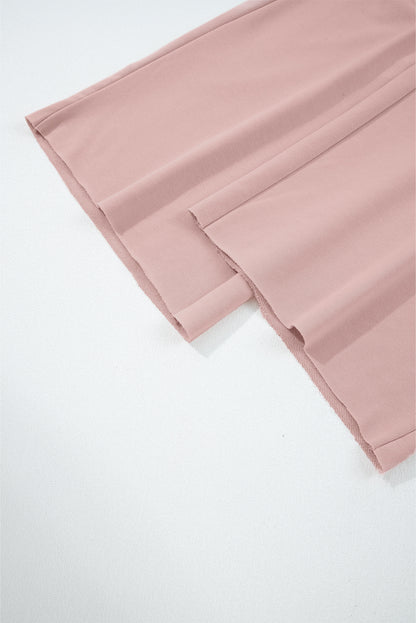 Light Pink Drop Shoulder Puff Sleeve Crop Pullover Drawstring Wide Leg Pants Set