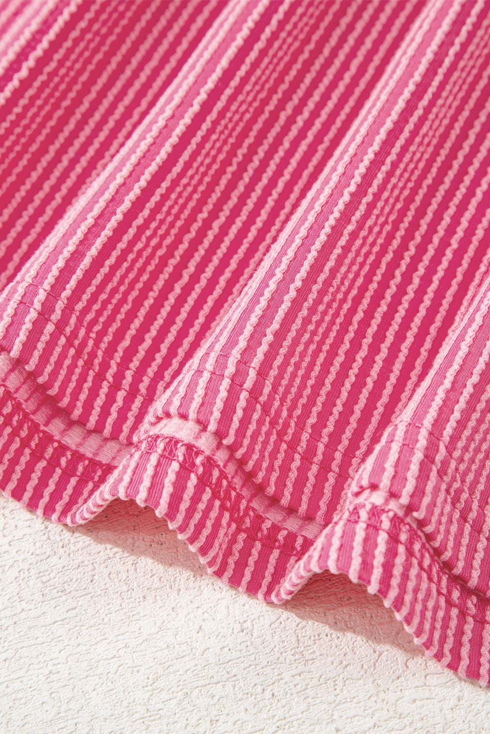 Rose Red Twisted Ribbed Knit V Neck Casual Tee