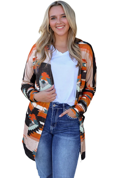 Orange Western Tribal Aztec Print Cardigan - Chic Meadow Boutique 