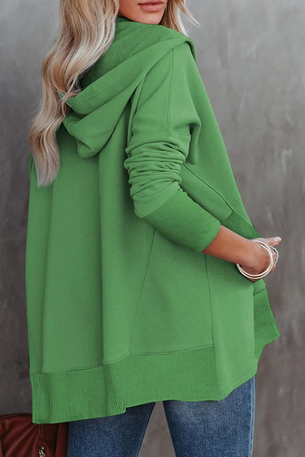 Green Batwing Sleeve Pocketed Henley Hoodie - Chic Meadow Boutique 