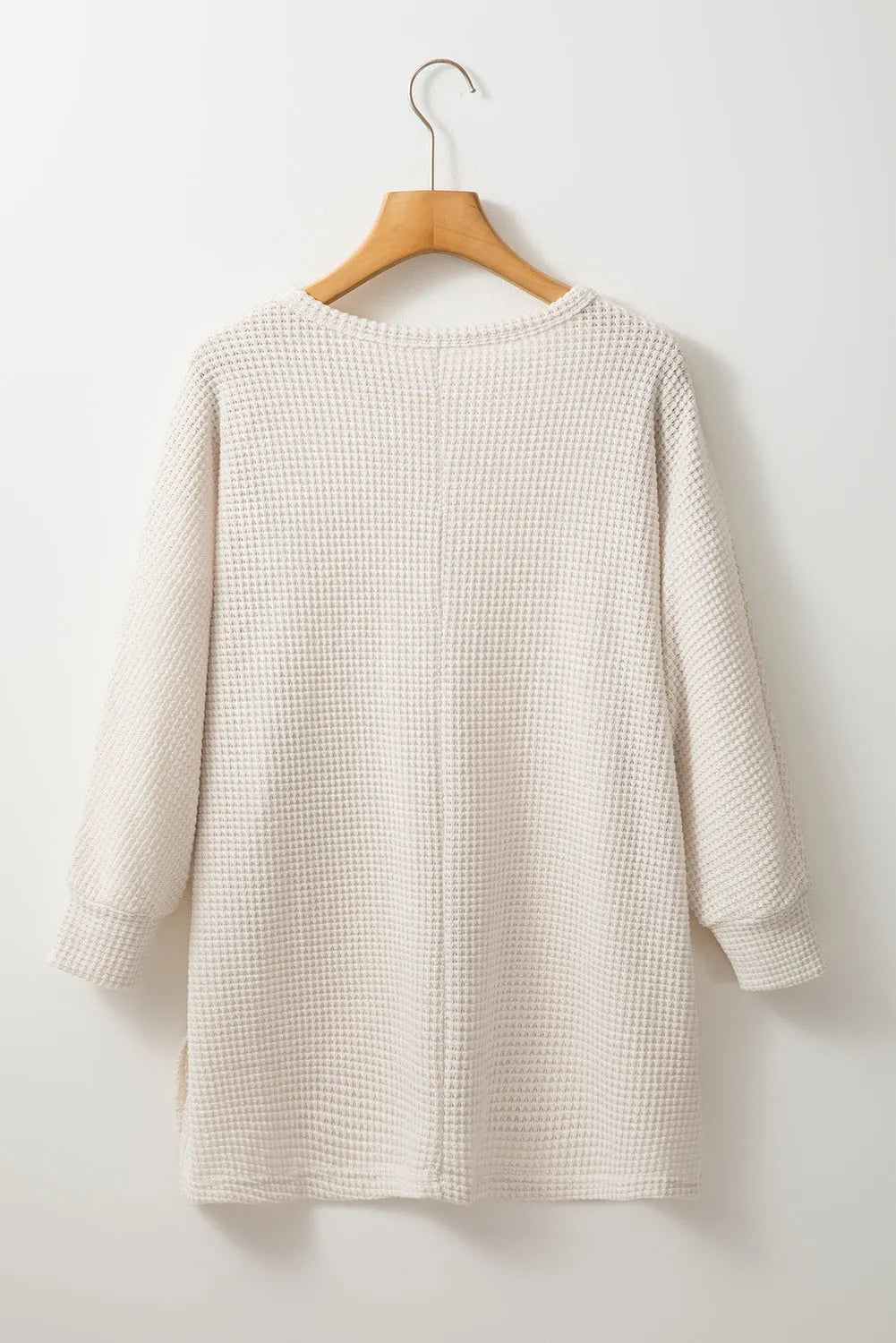 Apricot Waffle Knit Splits Batwing Sleeve Oversized Top - Chic Meadow Boutique 