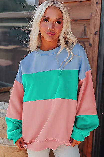 Blossom Colorblock Patchwork Drop Shoulder Sweatshirt - Chic Meadow Boutique 