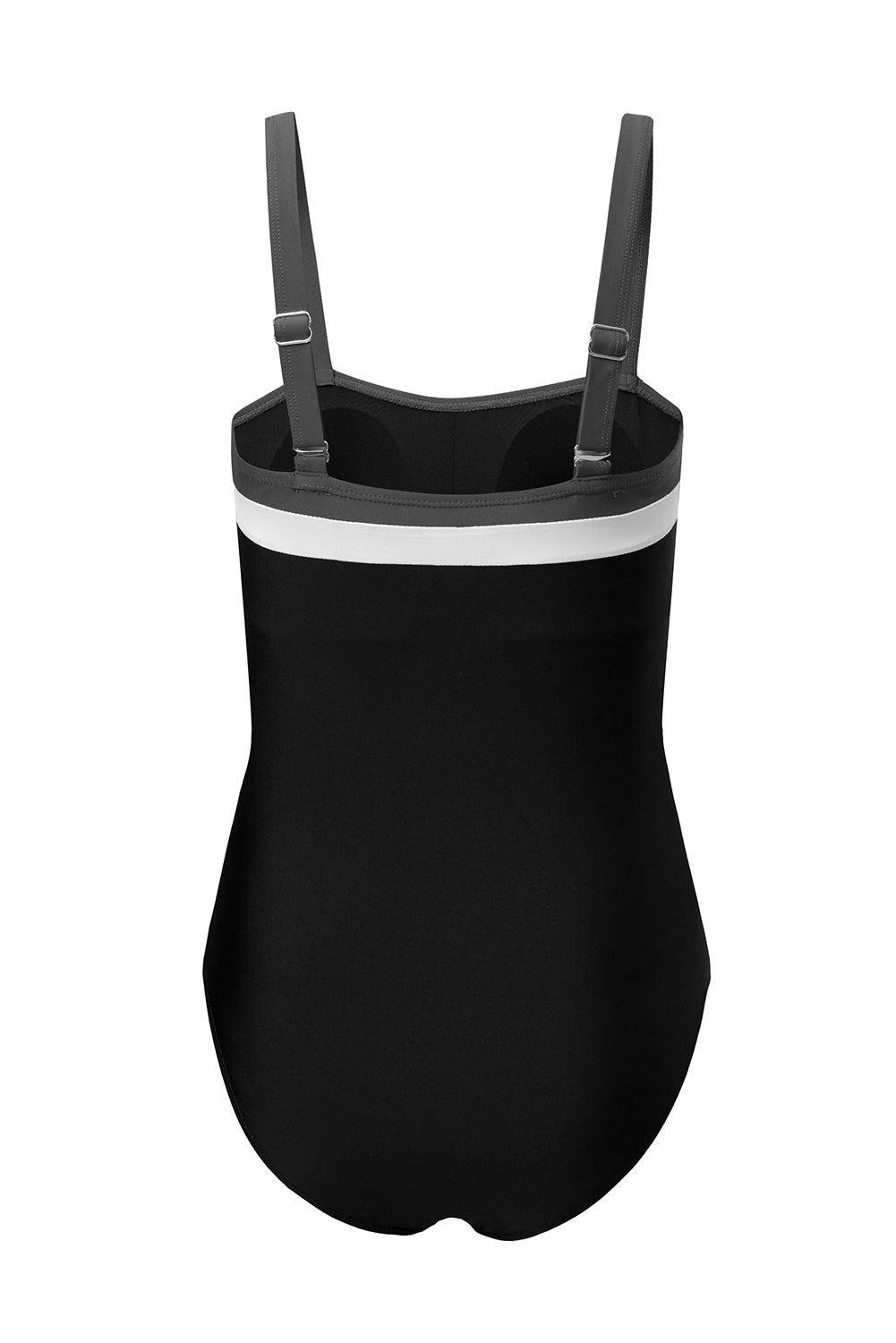 Black Color Block Detail Adjustable Straps One Piece Swimsuit