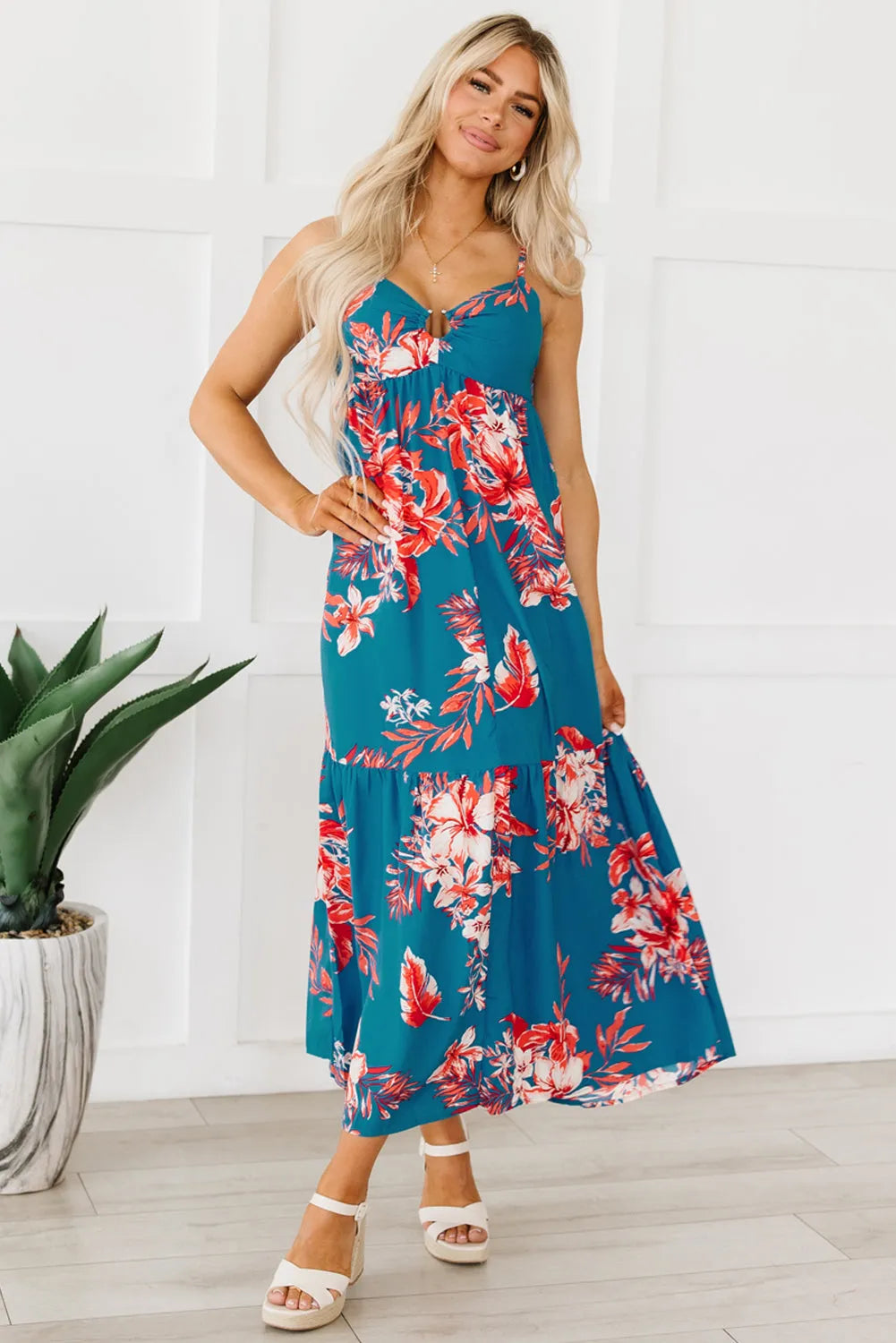 Sky Blue Strappy Open Back Floral Maxi Dress - Chic Meadow Boutique 