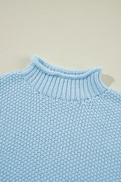 Iceland Blue High Neck Bat Short Sleeve Sweater - Chic Meadow Boutique 