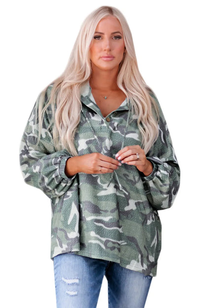 Green Long Sleeve Camo Print Oversize Hoodie - Chic Meadow Boutique 