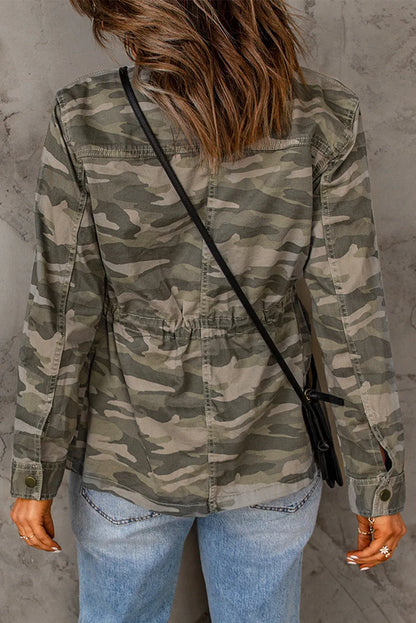 Green Camo Print Multi Pockets Button-up Jacket - Chic Meadow Boutique 