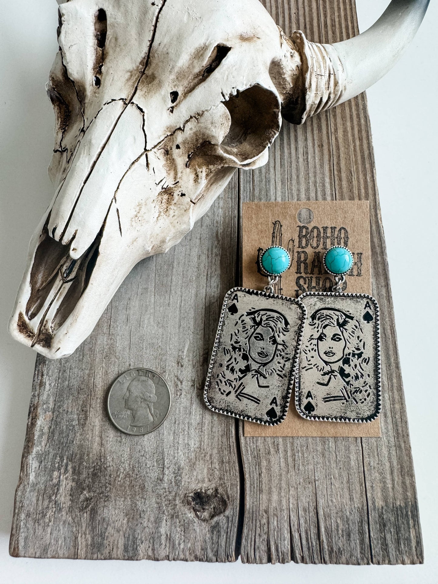 Western Queen Dolly Engraved Stud Earrings
