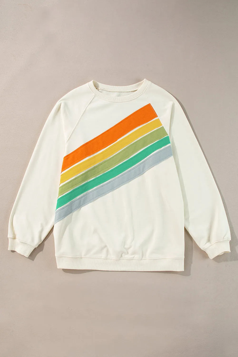 white Rainbow Raglan Sleeve Crew Neck Plus Size Sweatshirt - Chic Meadow Boutique 