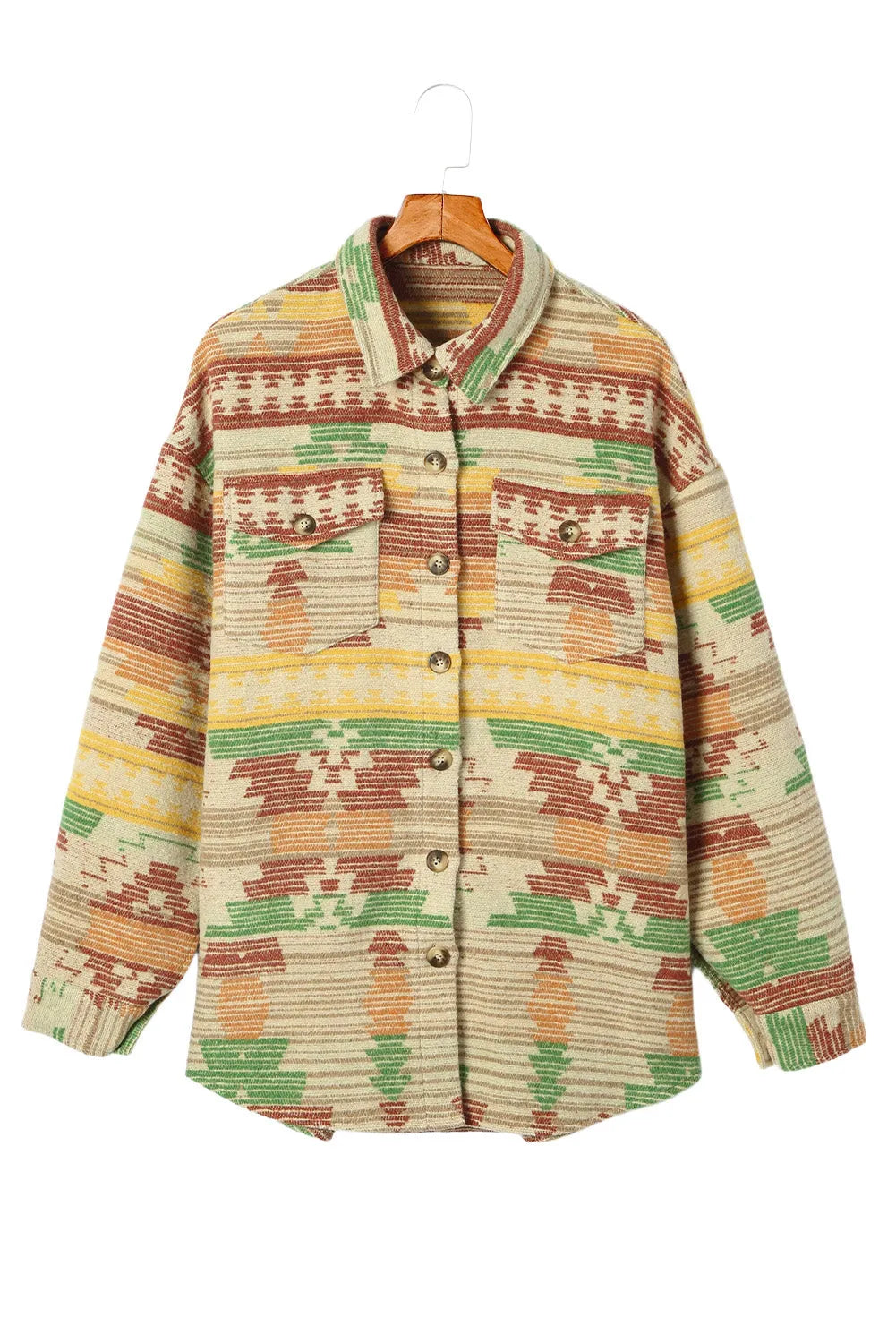 Yellow Western Aztec Print Button Flap Pocket Shacket - Chic Meadow Boutique 